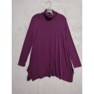 Soft Surroundings Top Small Ruched Turtleneck Tunic Shark Bite Hem Plum Purple